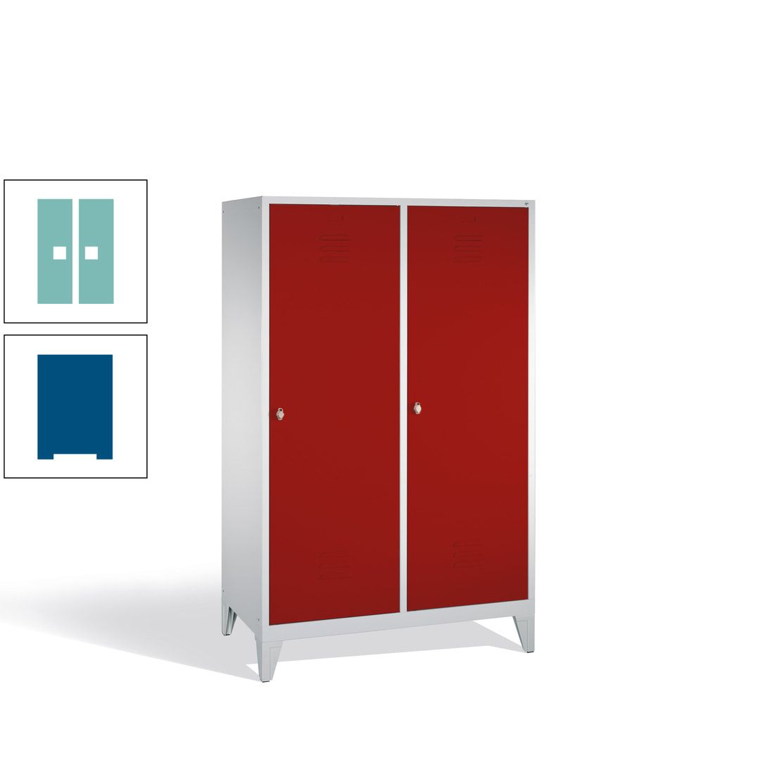 Doppel-Spind mit 2 Großtüren, Garderobenschrank mit Füßen, 4 Abteile a 300 mm, Korpus anthrazitgrau, Tür anthrazitgrau, 1.850 x 1.190 x 500 mm (HxBxT)