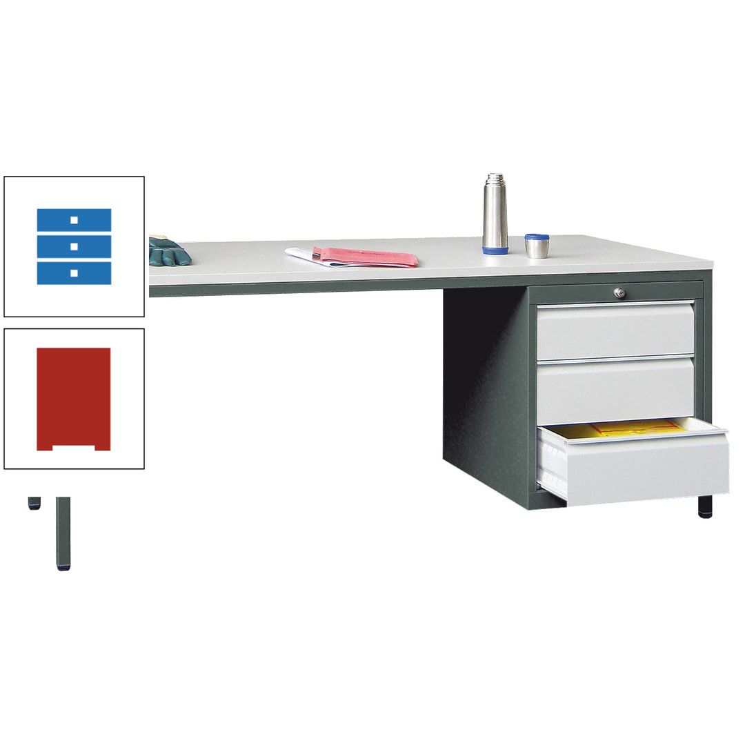 Meisterschreibtisch - 3 Schubladen 150 / 175 mm - 720 x 1.700 x 800 mm (HxBxT) - anthrazitgrau