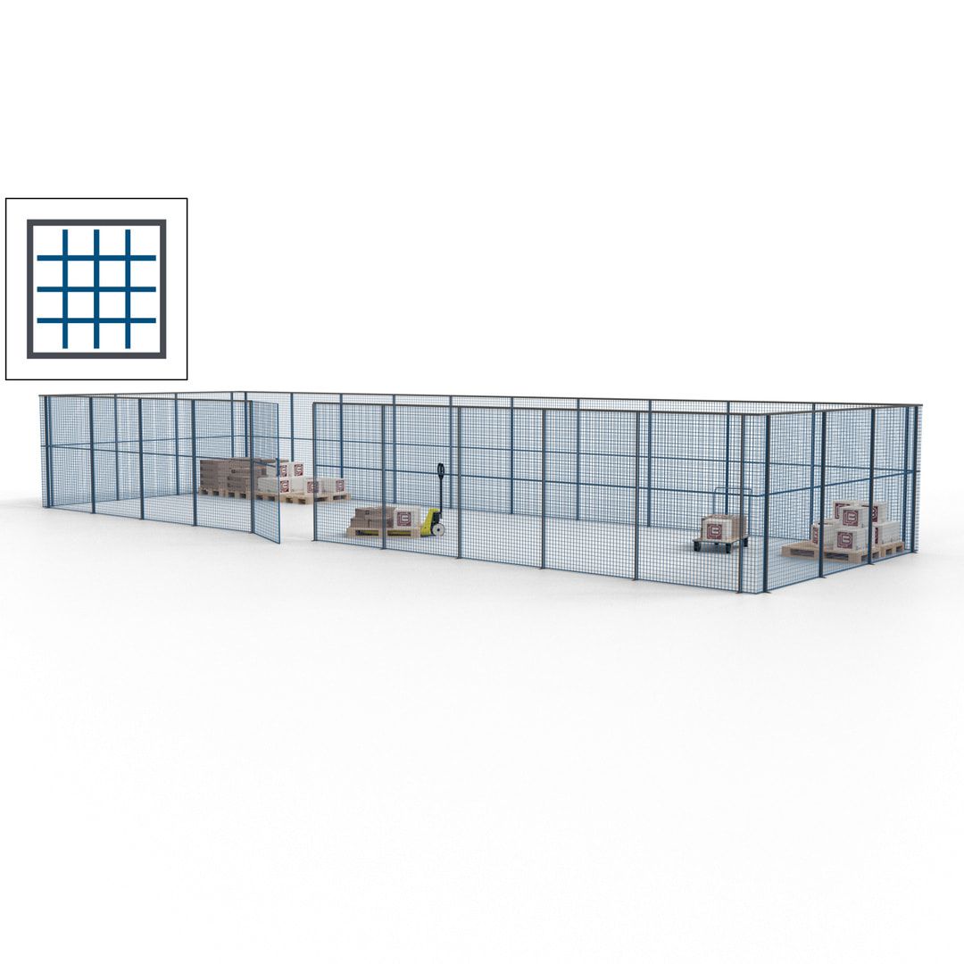 Maschinen Schutzgitter - Hallentrennwand - Sicherheitszaun - Tür - 39 m - 2.200 x 15.400 x 4.900 mm (HxBxT) - enzianblau