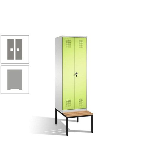 Doppel-Spind, Garderobenschrank, Buche Sitzbank untergebaut, 2 Abteile a 300 mm, Korpus anthrazitgrau, Tür anthrazitgrau, 2.090 x 600 x 815 mm (HxBxT)