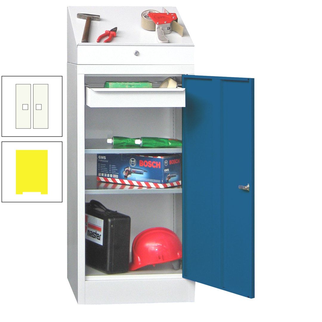 Stehpult mit Schrank - Vollblechtür - 1 Einlegeboden, 1 Ausziehboden, 1 Schublade - 1.270x500x500 mm (HxBxT) - anthrazitgrau