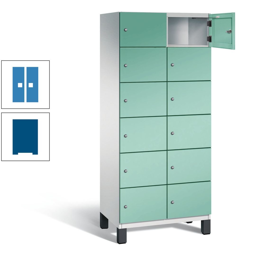 Fächerschrank, Stahlschrank, 12 Fächer, Türöffnungsbegrenzer, Füße, 1.980 x 800 x 525 mm (HxBxT), Korpus anthrazitgrau, Front anthrazitgrau