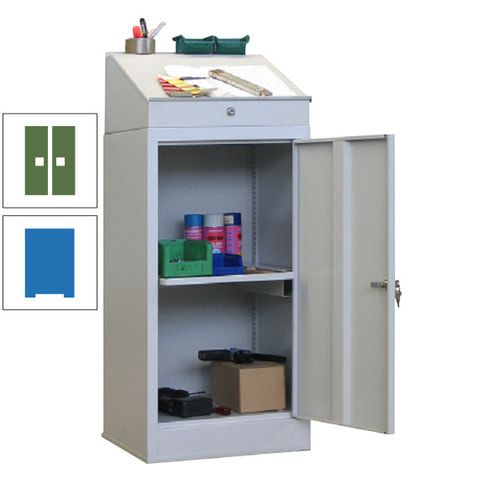 Stehpult mit Schrank - Vollblechtür - Zylinderschloss - 1 Ausziehboden - 1.270x500x500 mm (HxBxT) - anthrazitgrau