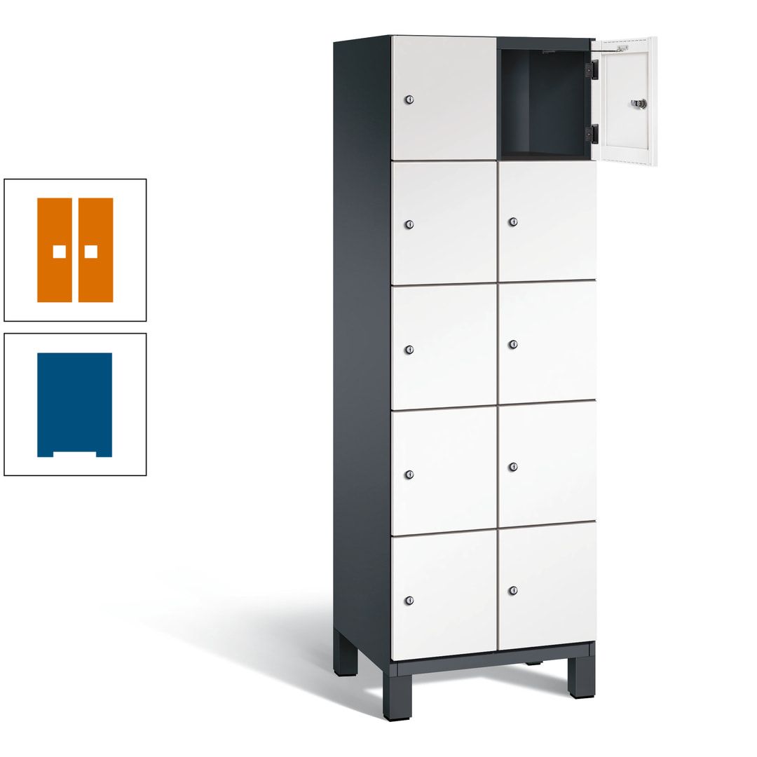 Fächerschrank, Stahlschrank, 10 Fächer, Türöffnungsbegrenzer, Füße, 1.980 x 600 x 525 mm (HxBxT), Korpus anthrazitgrau, Front anthrazitgrau