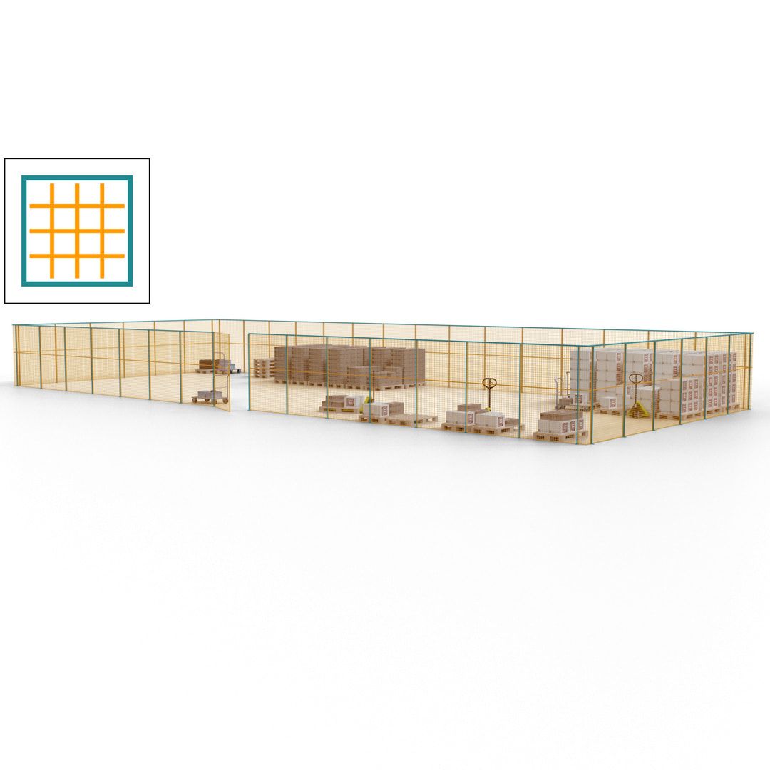 Maschinen Schutzgitter - Hallentrennwand - Sicherheitszaun - Tür - 63 m - 2.200 x 22.900 x 9.400 mm (HxBxT) - enzianblau