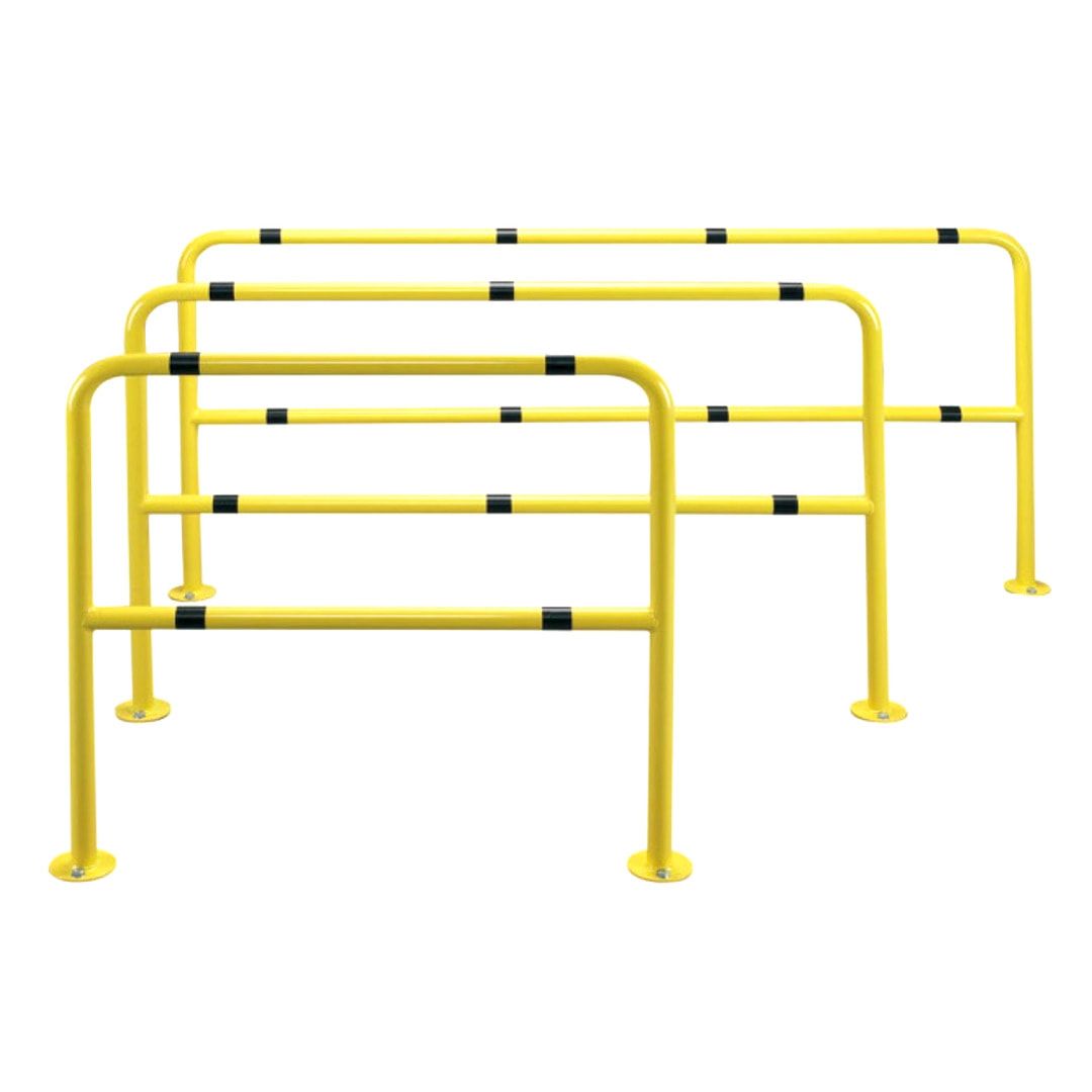 Rammschutz-Bügel für den Außenbereich, Rammschutzgeländer Stahl, 1.000 x 1.000 mm (HxB), Durchmesser 42 mm, feuerverzinkt, Pulverbeschichtung zinkgelb