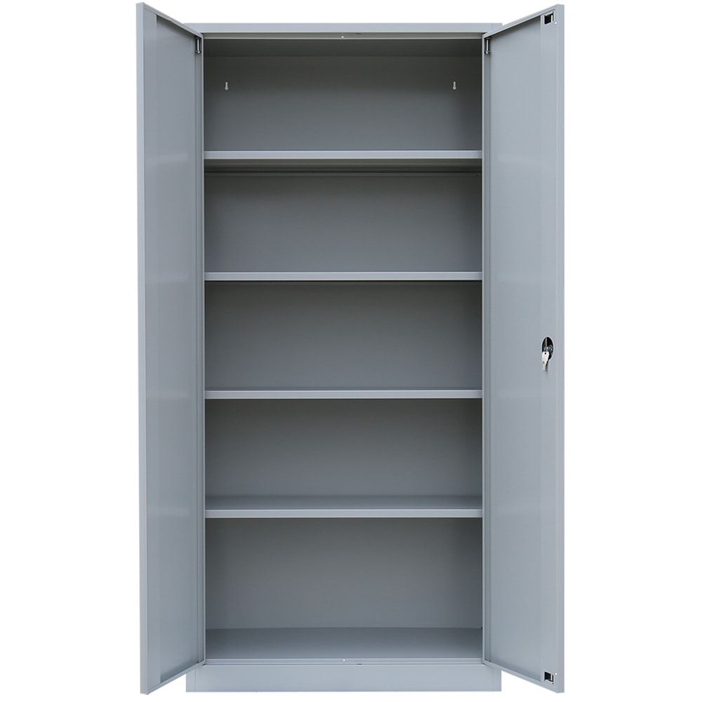 Aktenschrank, Büroschrank, abschließbar, Flügeltüren, 4 Fachböden, 1.950 x 925 x 600 mm (HxBxT), Stahl, Korpus und Türen in lichtgrau