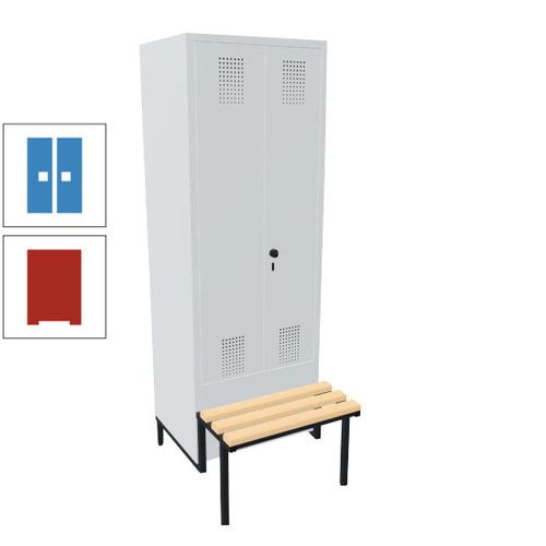 Doppel-Spind, Garderobenschrank, Buche Sitzbank integriert, 2 Abteile a 400 mm, Korpus anthrazitgrau, Tür anthrazitgrau, 1.850 x 800 x 815 mm (HxBxT)
