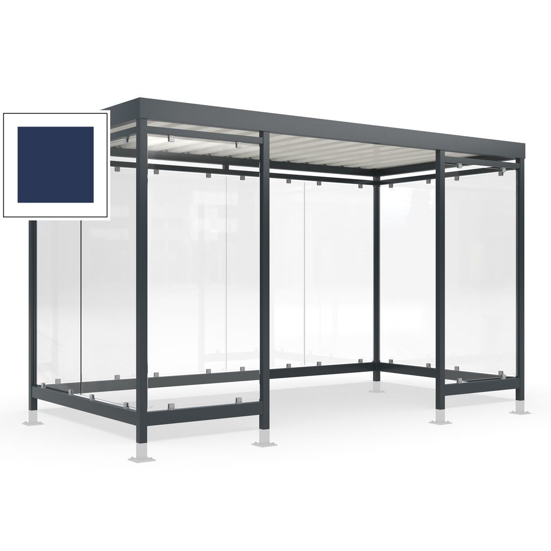 Raucherunterstand für 12-13 Personen, Bushaltestelle, mit Überpflasterung, 2.440 x 4.195 x 2.165 mm (HxBxT), 10 Wände, Achatgrau