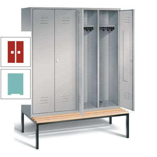 Doppel-Spindschrank, Buche Sitzbank untergebaut, 4 Abteile a 400 mm, Korpus lichtgrau, Tür anthrazitgrau, 2.090 x 1.590 x 815 mm (HxBxT)