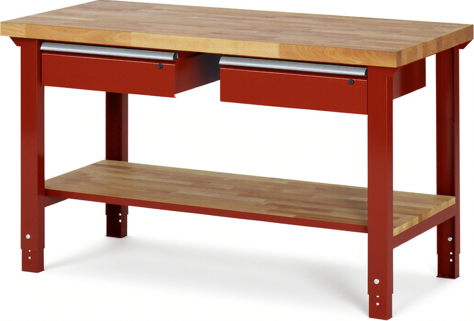 Werkbank mit Ablage - 2 Schubladen - 150:2 - höhenverstellbar 790 - 1.140 mm - 1.500 x 700 mm (BxT) - 750 kg - Buche - Anthrazitgrau