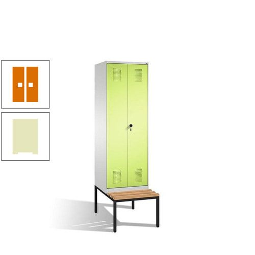 Doppel-Spind, Garderobenschrank, Buche Sitzbank untergebaut, 2 Abteile a 300 mm, Korpus anthrazitgrau, Tür anthrazitgrau, 2.090 x 600 x 815 mm (HxBxT)