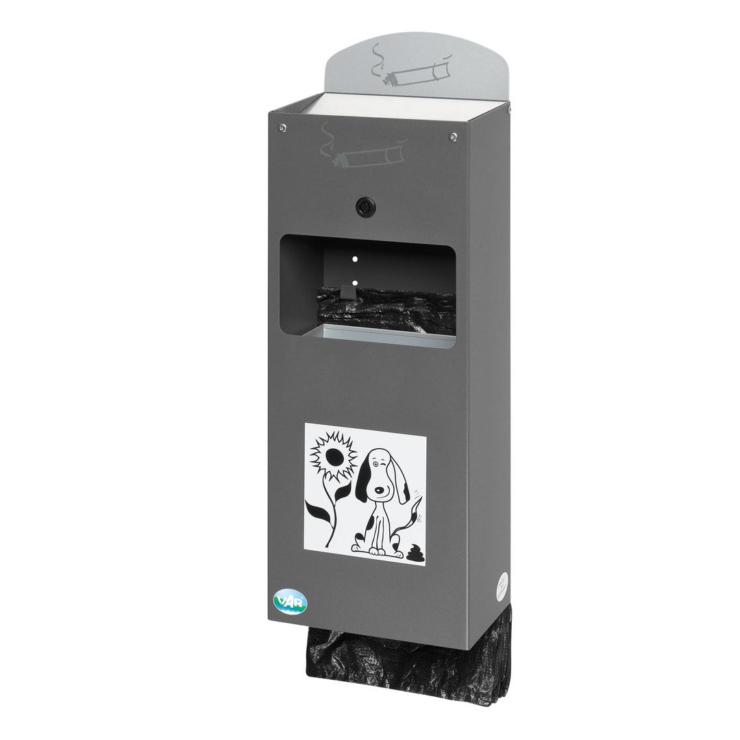 Hundetoilette - Beutelspender und Ascher - für 200 Beutel - Wand- oder Pfostenbefestigung - 600 x 205 x 130 mm (HxBxT) - Eisenglimmer