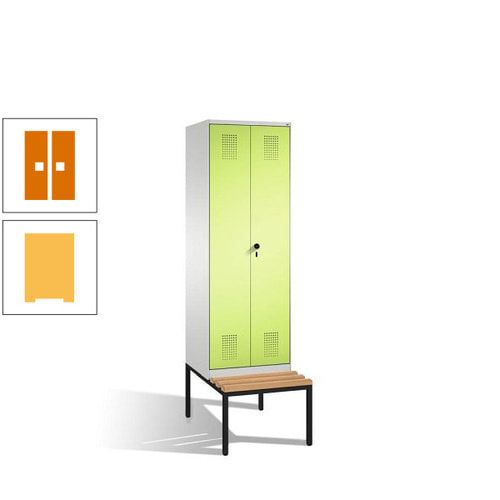 Doppel-Spind, Garderobenschrank, Buche Sitzbank untergebaut, 2 Abteile a 300 mm, Korpus anthrazitgrau, Tür anthrazitgrau, 2.090 x 600 x 815 mm (HxBxT)