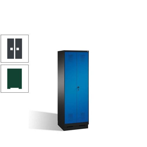 Doppel-Spind, Doppeltüren, Garderobenschrank mit Sockel, 2 Abteile a 300 mm, Korpus anthrazitgrau, Tür anthrazitgrau, 1.800 x 600 x 500 mm (HxBxT)