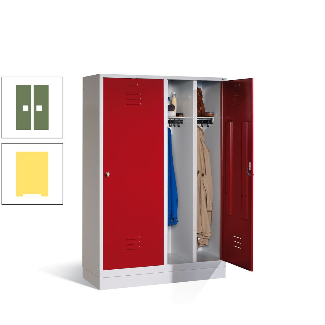 Doppel-Spind mit Großtüren, Garderobenschrank mit Sockel, 4 Abteile a 300 mm, Korpus anthrazitgrau, Tür anthrazitgrau, 1.800 x 1.190 x 500 mm (HxBxT)