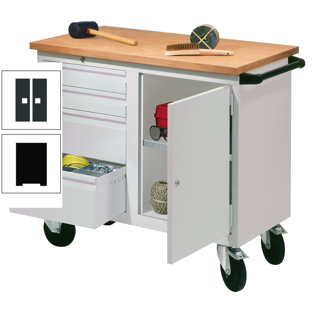 Mobile Werkbank - Werkstattwagen - 915 x 1.090 x 600 mm - 4 Schubladen und Schrankfach - anthrazitgrau
