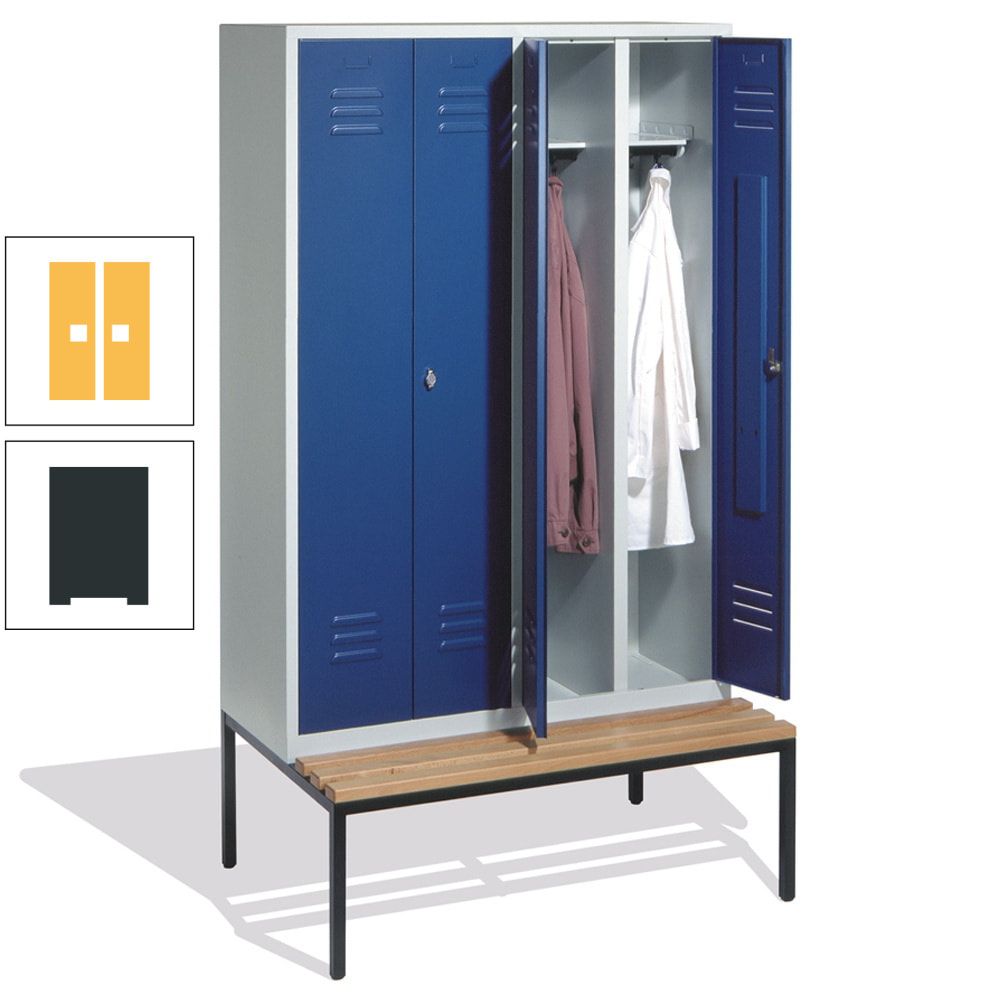 Doppel-Spindschrank, Buche Sitzbank untergebaut, 4 Abteile a 300 mm, Korpus lichtgrau, Tür anthrazitgrau, 2.090 x 1.190 x 815 mm (HxBxT)