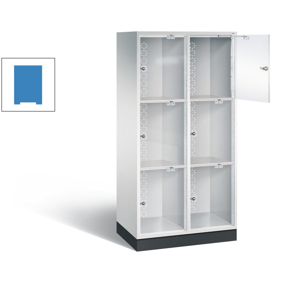 Schließfachschrank, Fächerschrank mit Türen aus Acrylglas, 2 Abteile, 6 Fächer, Zylinderschloss, 1.750 x 820 x 500 mm (HxBxT), Korpus anthrazitgrau