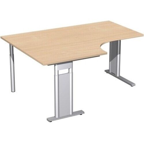 Eckschreibtisch, Eckteil 800 mm, links, Füße einseitig verkürzt, C-Fuß Pro, höhenverstellbar, 680-820 x 1.600 x 1.200 mm (HxBxT), Dekor Ahorn