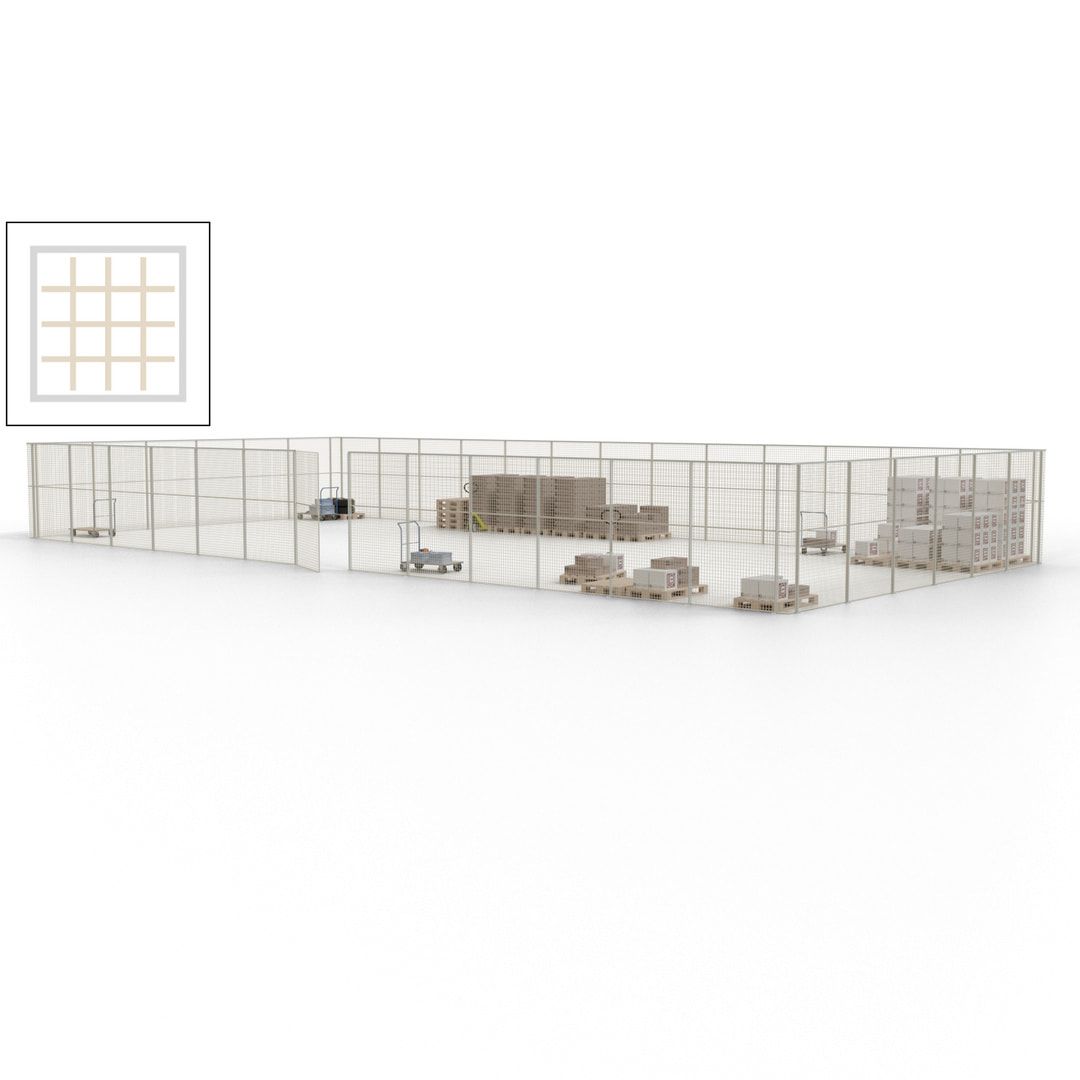 Maschinen Schutzgitter - Hallentrennwand - Sicherheitszaun - Tür - 57 m - 2.200 x 19.900 x 9.400 mm (HxBxT) - enzianblau