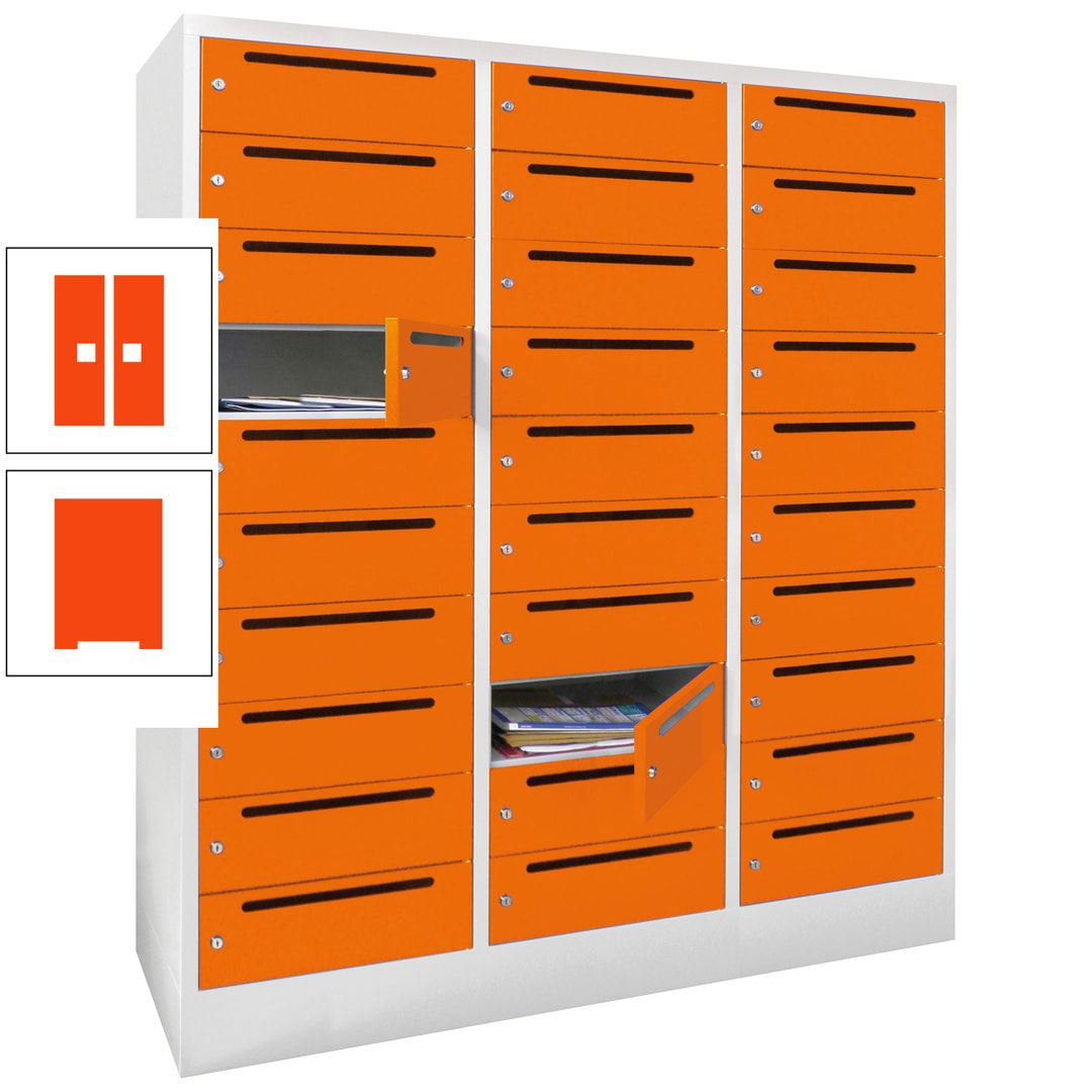 Postverteilerschrank, Schließfachschrank, 3 Abteile a 40 cm, 30 Fächer, 1.850 x 1.200 x 500 mm (HxBxT), Korpus anthrazitgrau, Front anthrazitgrau