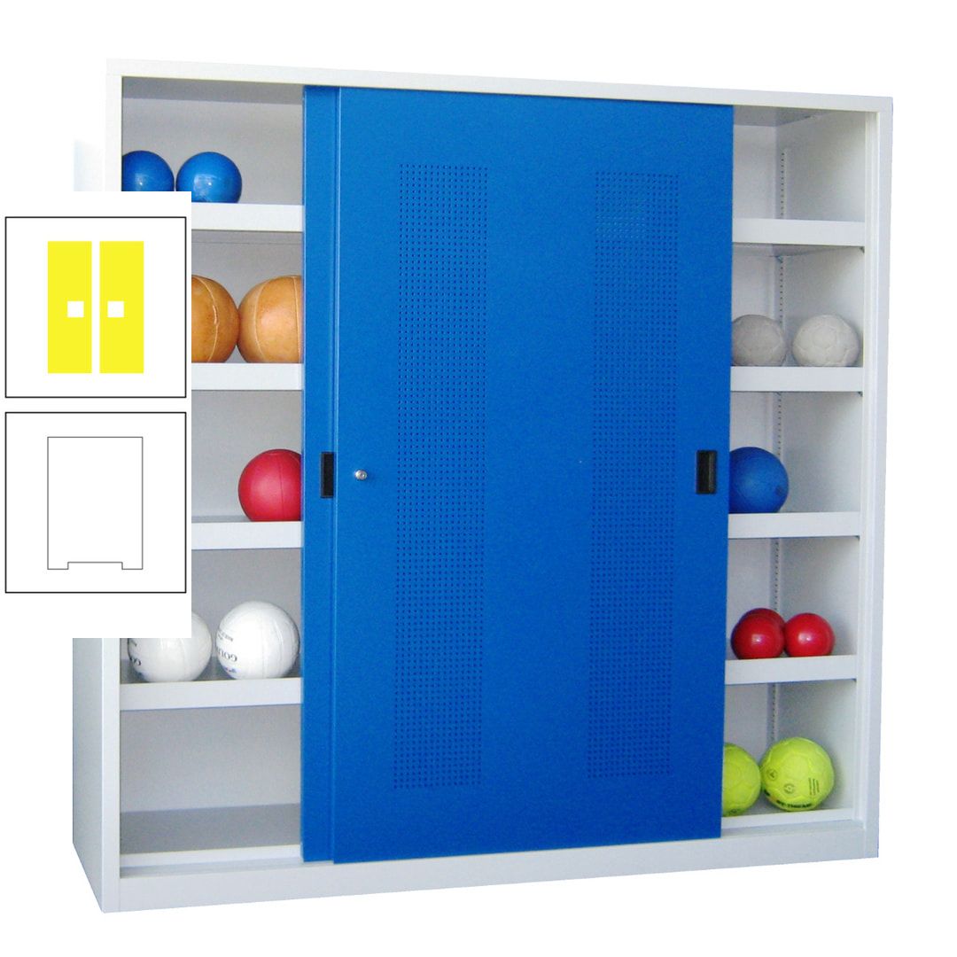 Ballschrank - Schiebetüren mit Lochfeld - Trennwand - 8 Böden - 1.950x2.000x600 mm (HxBxT) - anthrazitgrau