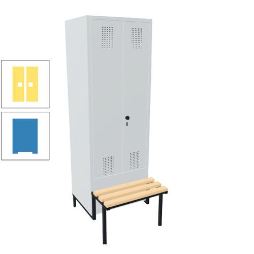Doppel-Spind, Garderobenschrank, Buche Sitzbank integriert, 2 Abteile a 400 mm, Korpus anthrazitgrau, Tür anthrazitgrau, 1.850 x 800 x 815 mm (HxBxT)