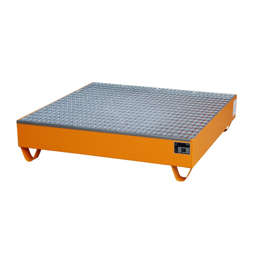 Auffangwanne - 1.200 x 1.200 mm (BxT) - 216 l - Füße - Gitterrost - feuerrot