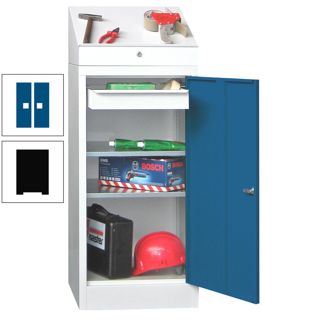 Stehpult mit Schrank - Vollblechtür - 1 Einlegeboden, 1 Ausziehboden, 1 Schublade - 1.270x500x500 mm (HxBxT) - anthrazitgrau