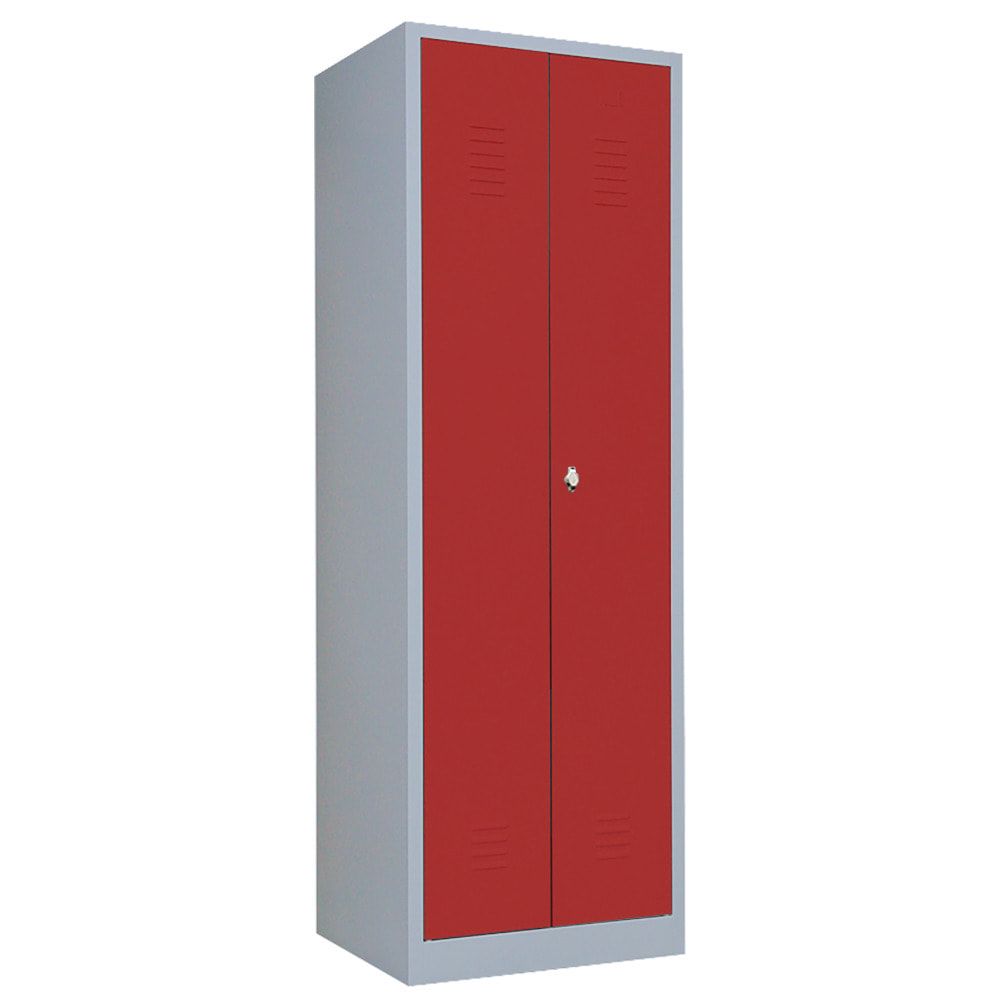 Mehrzweckschrank, Garderobenschrank, 2 Abteile, 6 Fächer, 1.800 x 600 x 500 mm (HxBxT), Kleiderstange, Stahl, Korpus: lichtgrau, Front: enzianblau