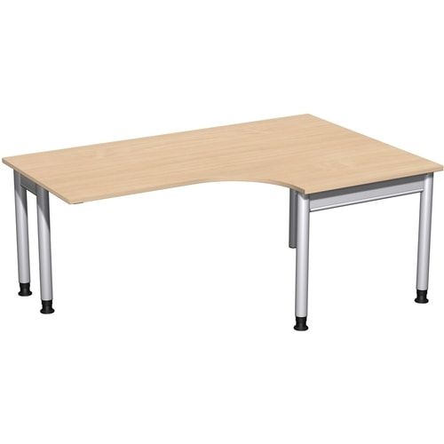 Eckschreibtisch, Eckteil 800 mm, rechts, Füße einseitig verkürzt, 4-Fuß Pro, höhenverstellbar, 680-800 x 1.600 x 1.200 mm (HxBxT), Dekor Ahorn