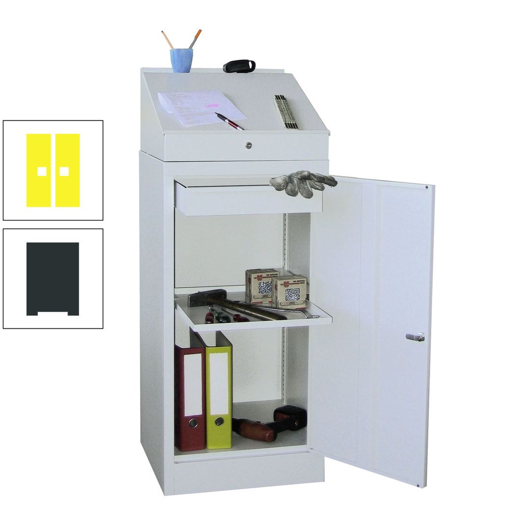 Stehpult mit Schrank - Vollblechtür - Zylinderschloss - 1 Einlegeboden, 1 Schublade - 1.270x500x500 mm (HxBxT) - anthrazitgrau