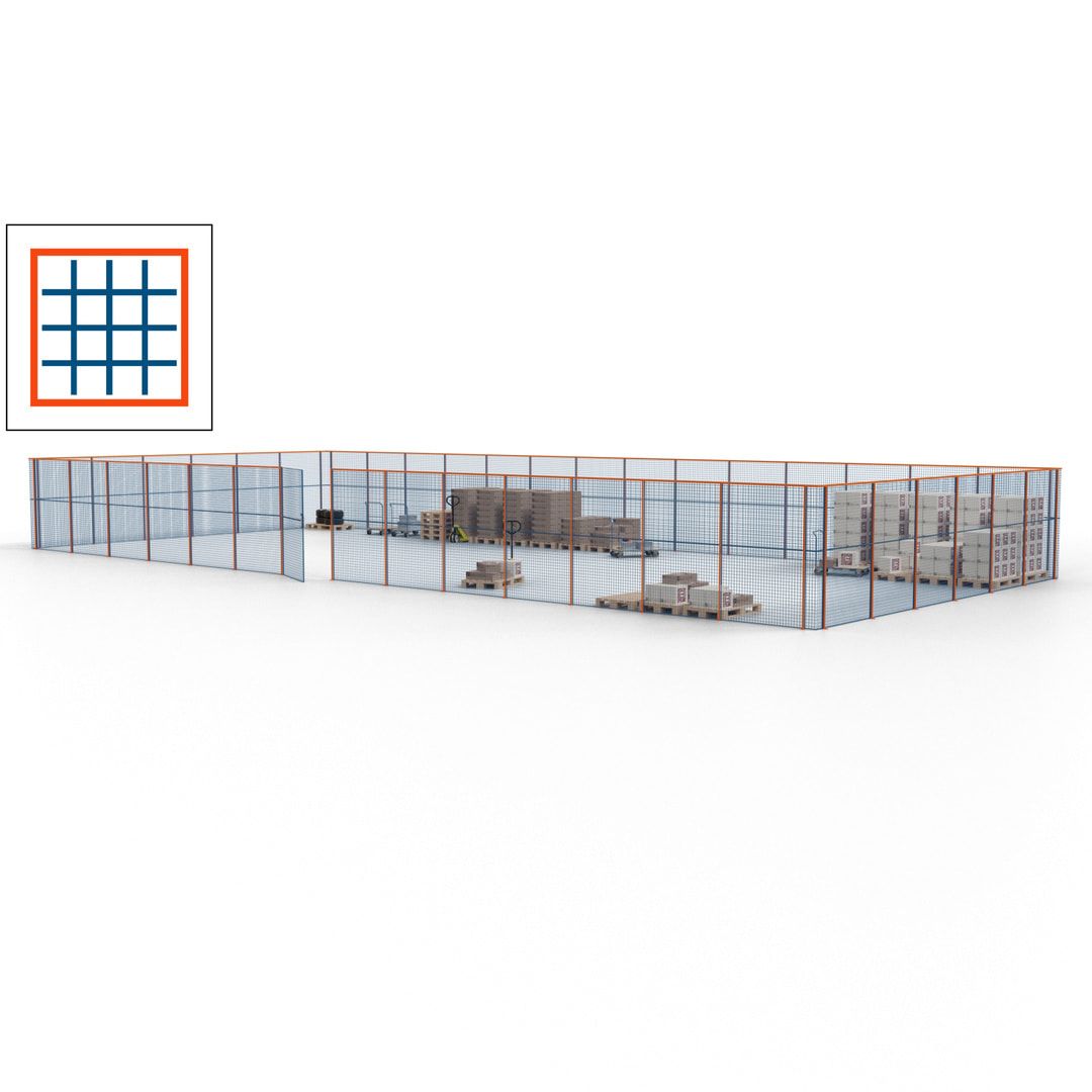 Maschinen Schutzgitter - Hallentrennwand - Sicherheitszaun - Tür - 60 m - 2.200 x 21.400 x 9.400 mm (HxBxT) - enzianblau