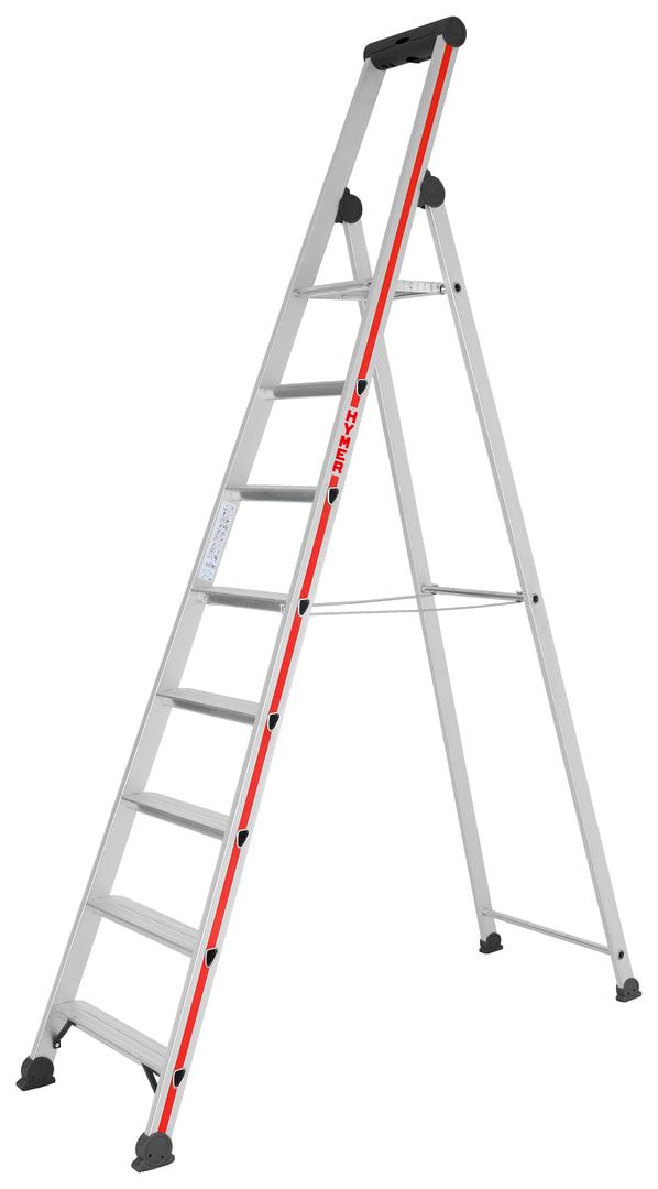 Einseitige Stufenstehleiter - zuklappbare Ablageschale mit Eimerhaken - rutschfester Stand - Aluleiter - 1.370 mm