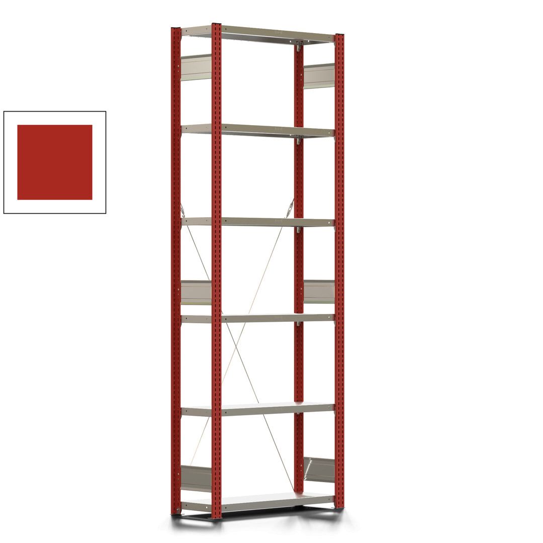 Fachbodenregal mit Tiefenriegel - 350 kg - 2.500 x 875 x 326 mm (HxBxT) - Anbauregal - 6 Böden - enzianblau - Lagerregal - Steckregal BERT