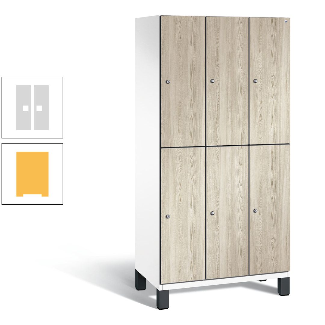 Fächerschrank, Garderobenschrank, mit Füßen, 3 Abteile, 1.980 x 900 x 525 mm (HxBxT), Korpus anthrazitgrau, Tür Donau-Ahorn
