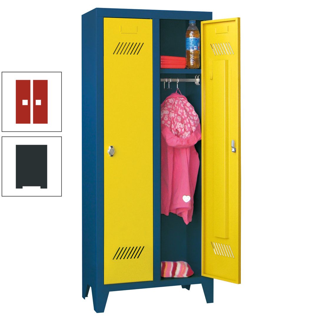 Spindschrank f. Kindergärten - mit Füßen - Höhe 1.300 mm - 2 Abteile a 250 mm - Zylinderschloss - anthrazitgrau