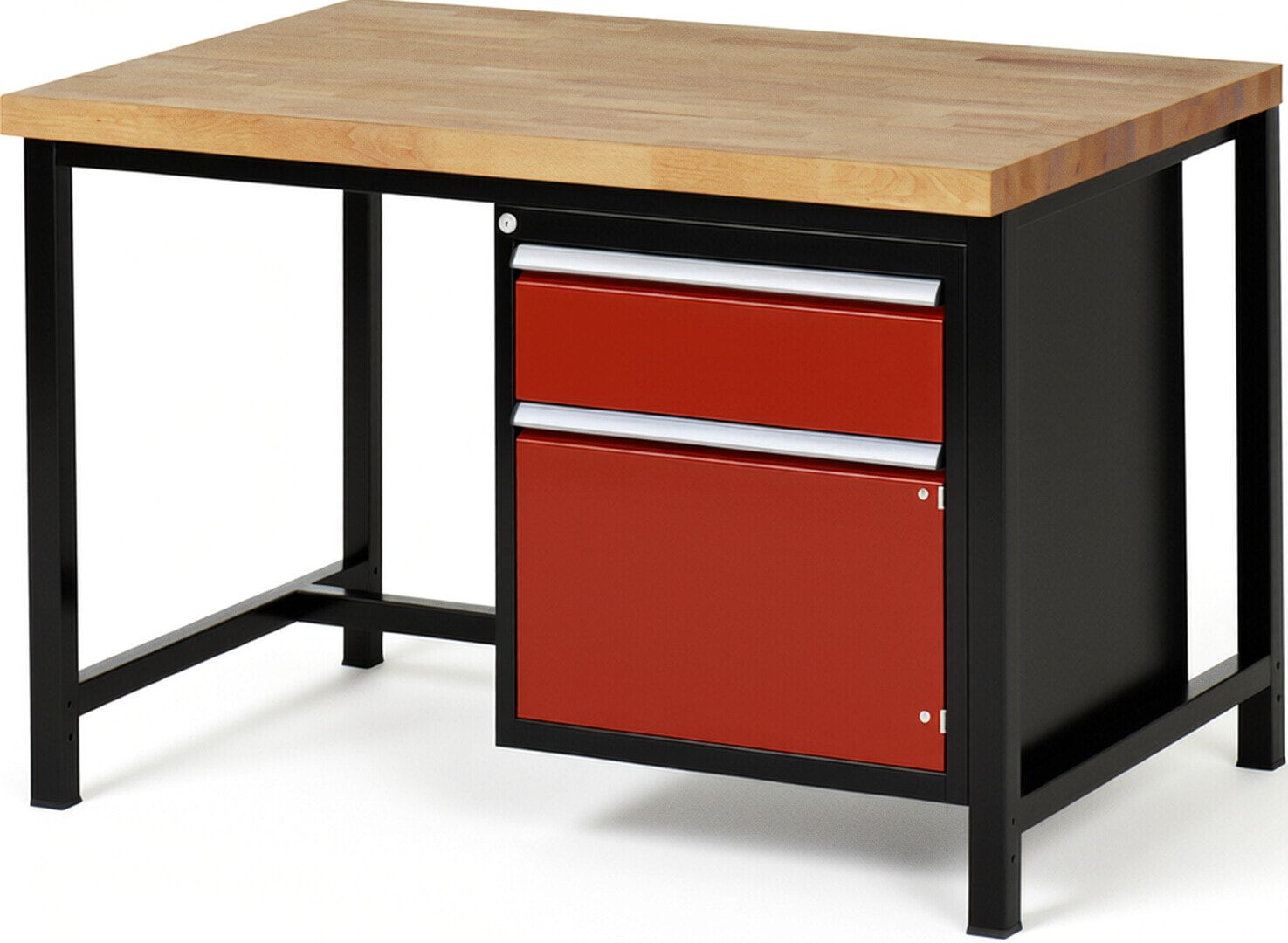 Werkbank, 1 Schrank - 1 Schublade - Teilauszug - 180:1 - Höhe 840-1.040 mm - 1.250 x 900 mm - 1.250 kg - Buche - Anthrazitgrau