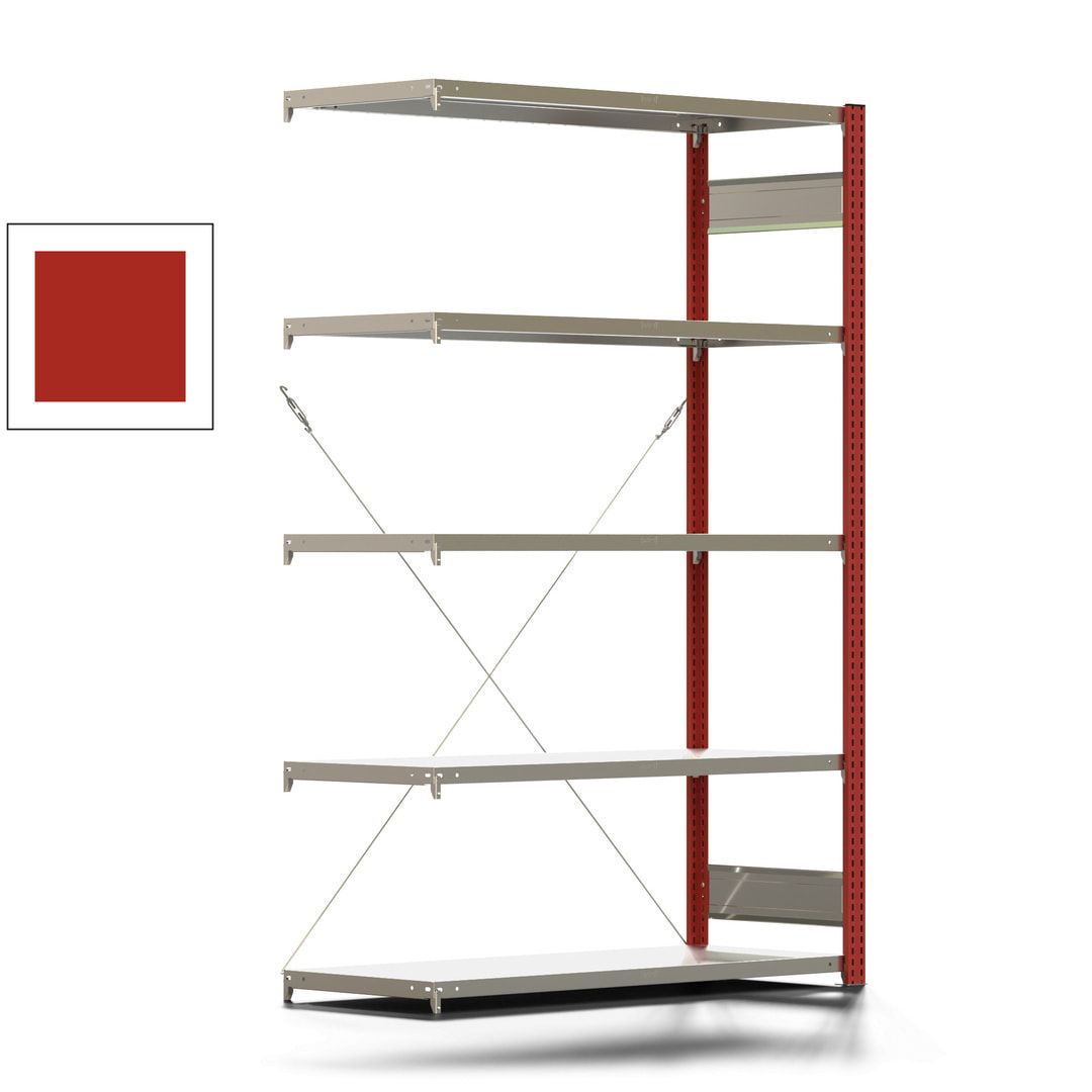 Fachbodenregal mit Tiefenriegel - 350 kg - 2.000 x 1.285 x 526 mm (HxBxT) - Anbauregal - 5 Böden - enzianblau - Lagerregal - Steckregal BERT