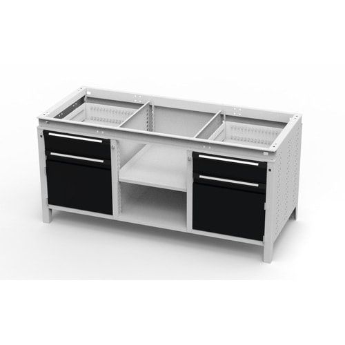 OTTOKIND Werkbank - bündig Arbeitsplatte - 850 x 1.695 x 750 mm (HxBxT) - 2 Schubladen - 2 Schränke - 2 Ablageböden - lichtgrau