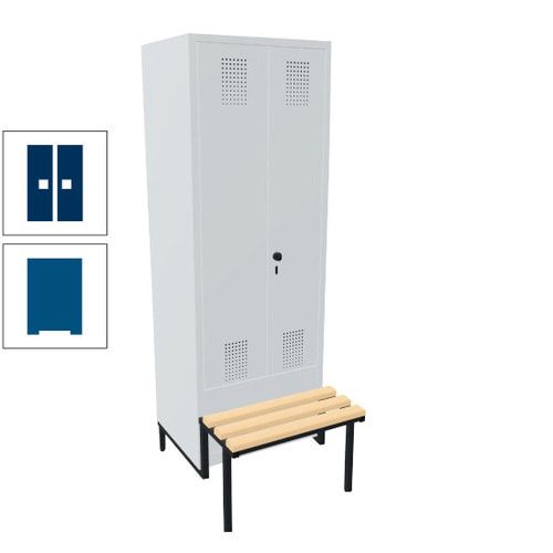 Doppel-Spind, Garderobenschrank, Buche Sitzbank integriert, 2 Abteile a 400 mm, Korpus anthrazitgrau, Tür anthrazitgrau, 1.850 x 800 x 815 mm (HxBxT)