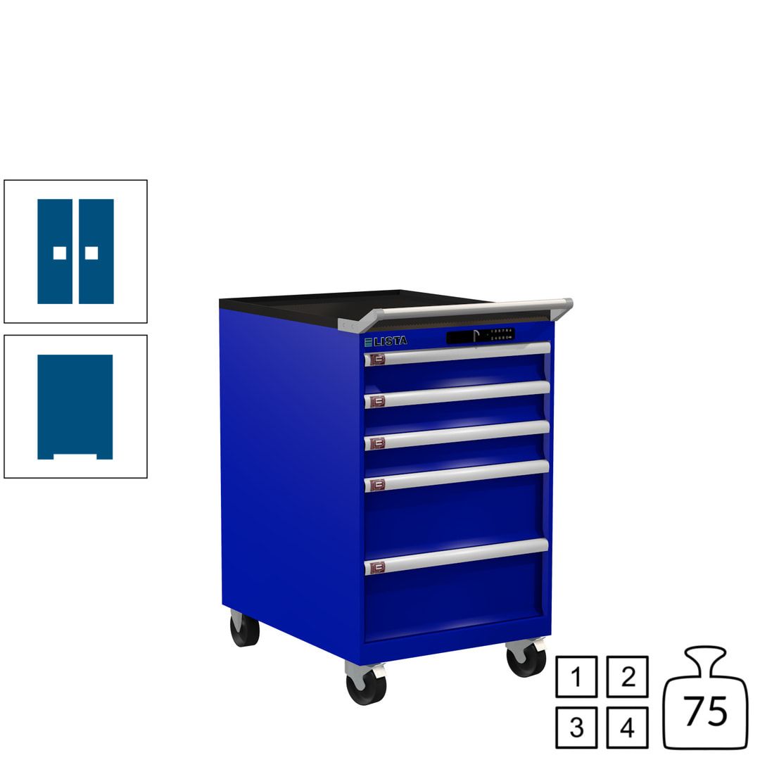 Lista Schubladenschrank - 14.397.010 - 990 x 564 x 725 mm (HxBxT) - 5 Schubladen - 75 kg - Key Lock - lichtblau (RAL 5012)