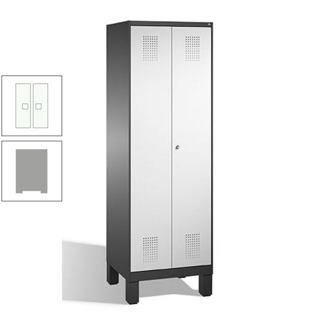 Doppel-Spind, Doppeltüren, Garderobenschrank mit Füßen, 2 Abteile a 300 mm, Korpus anthrazitgrau, Tür anthrazitgrau, 1.850 x 600 x 500 mm (HxBxT)