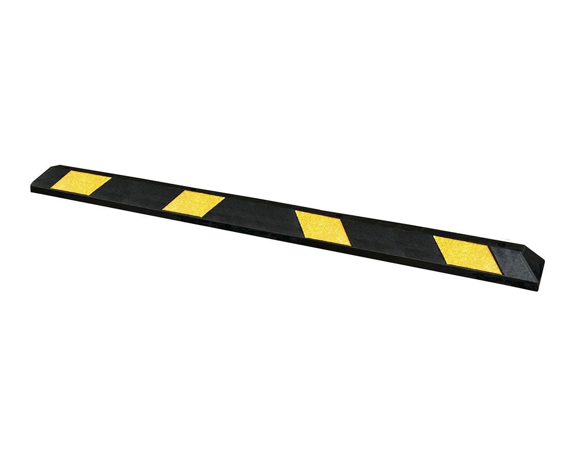 Radstop, Parkplatzabgrenzung, Recycling-Gummi, Montage mit Spreizbolzen, 100 x 1.800 x 150 mm (HxBxT), Farbe gelb/schwarz