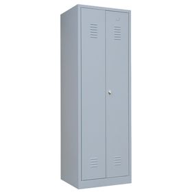 Mehrzweckschrank, Garderobenschrank, 2 Abteile, 6 Fächer, 1.800 x 600 x 500 mm (HxBxT), Kleiderstange, Stahl, Korpus: lichtgrau, Frontfarbe wählbar