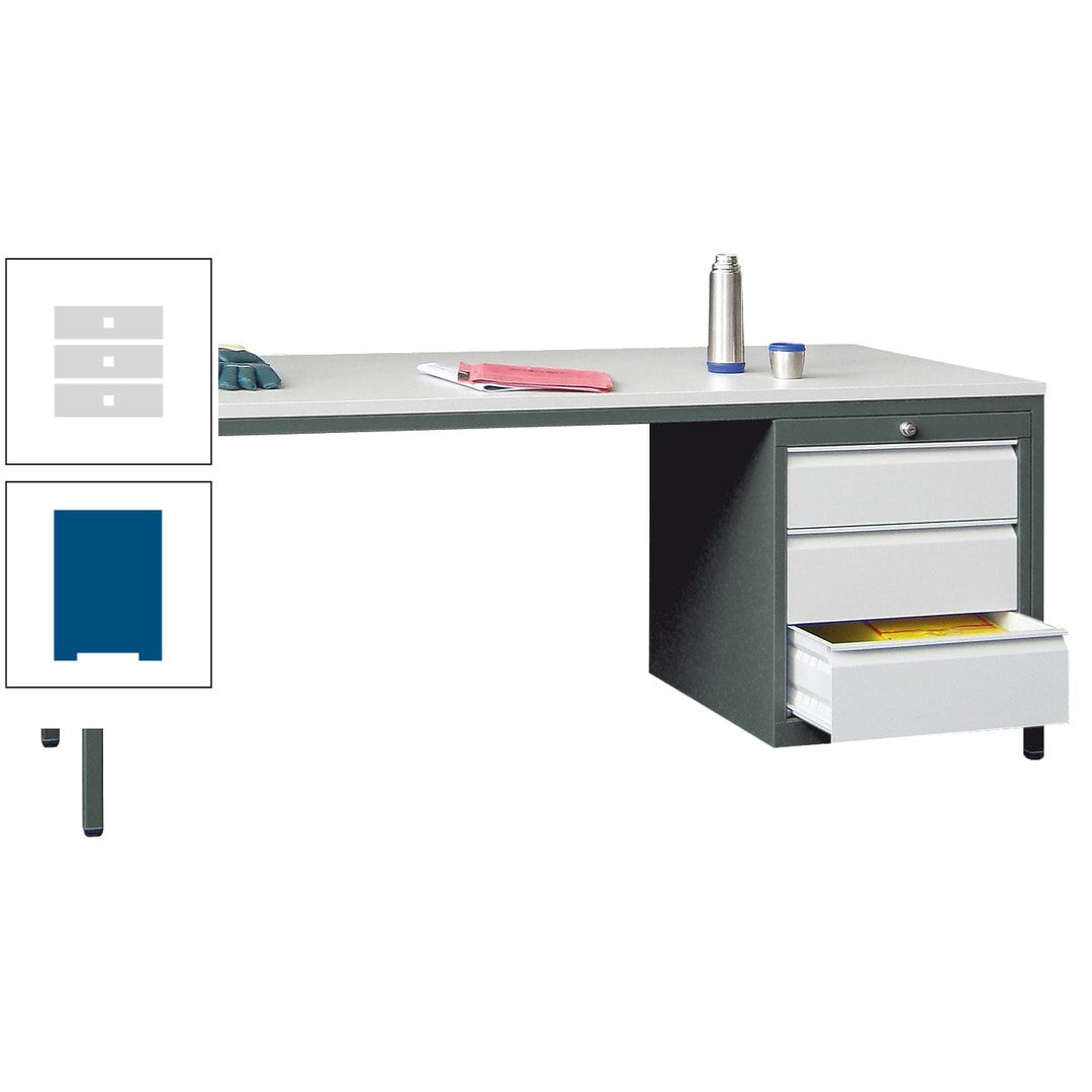 Meisterschreibtisch - 3 Schubladen 150 / 175 mm - 720 x 1.700 x 800 mm (HxBxT) - anthrazitgrau
