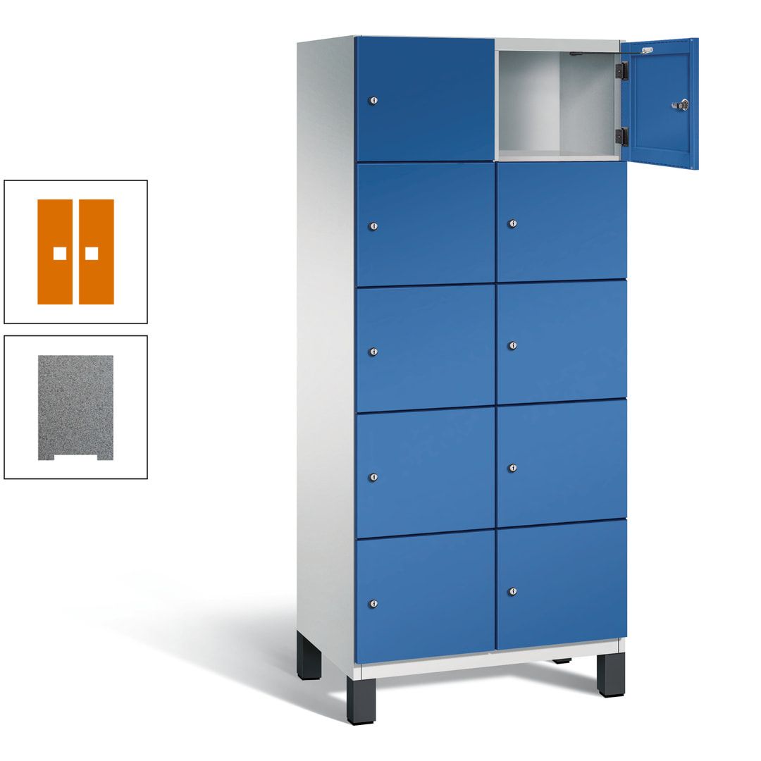 Fächerschrank, Stahlschrank, 10 Fächer, Türöffnungsbegrenzer, Füße, 1.980 x 800 x 525 mm (HxBxT), Korpus anthrazitgrau, Front anthrazitgrau