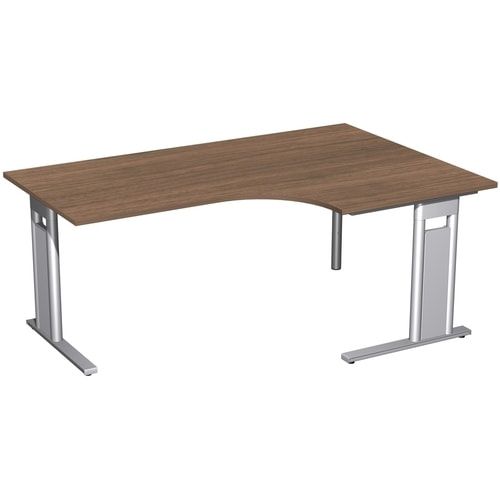 Eckschreibtisch, Eckteil 800 mm, Ecke rechts, Füße einseitig verkürzt, C-Fuß Pro, 720 x 1.600 x 1.200 mm (HxBxT), Gestell silber, Dekor Ahorn