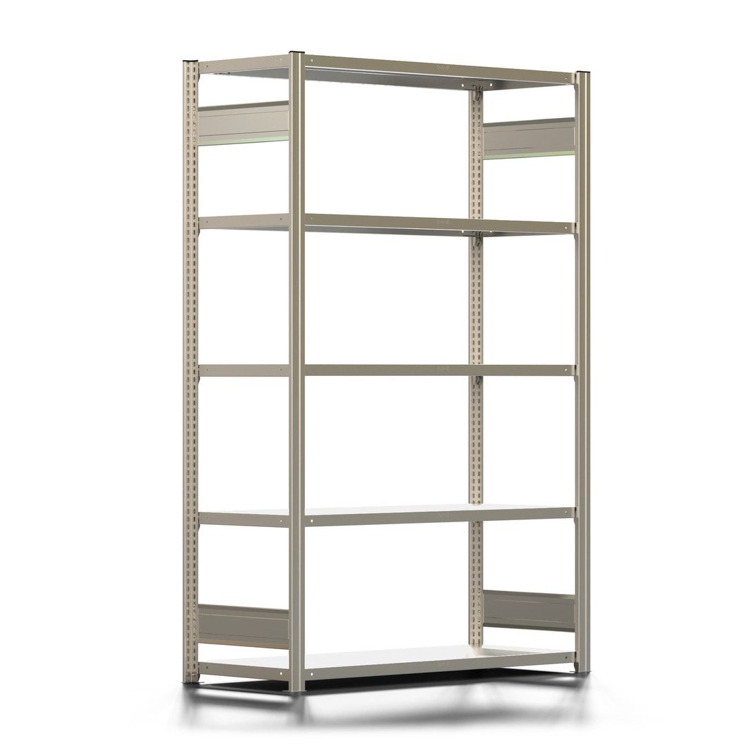 Fachbodenregal mit Tiefenriegel - 350 kg - 2.000 x 1.285 x 526 mm (HxBxT) - Anbauregal - 5 Böden - enzianblau - Lagerregal - Steckregal BERT